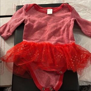 FINAL MARKDOWN Modern baby Red Striped Baby One piece with Tulle Skirt 6-9 month